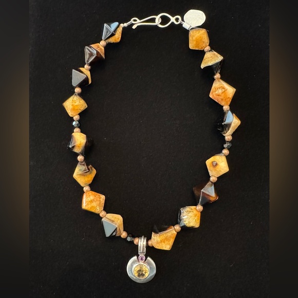 Jewelry - NWOT Beaded Necklace with Sterling Silver Citrine Pendant